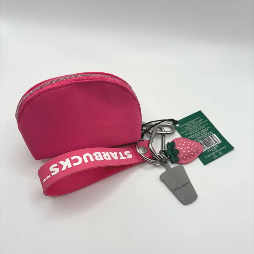 Starbucks Pouch Wristlet Keychain Womens OS Pink Strawberry Drink Charms NWT